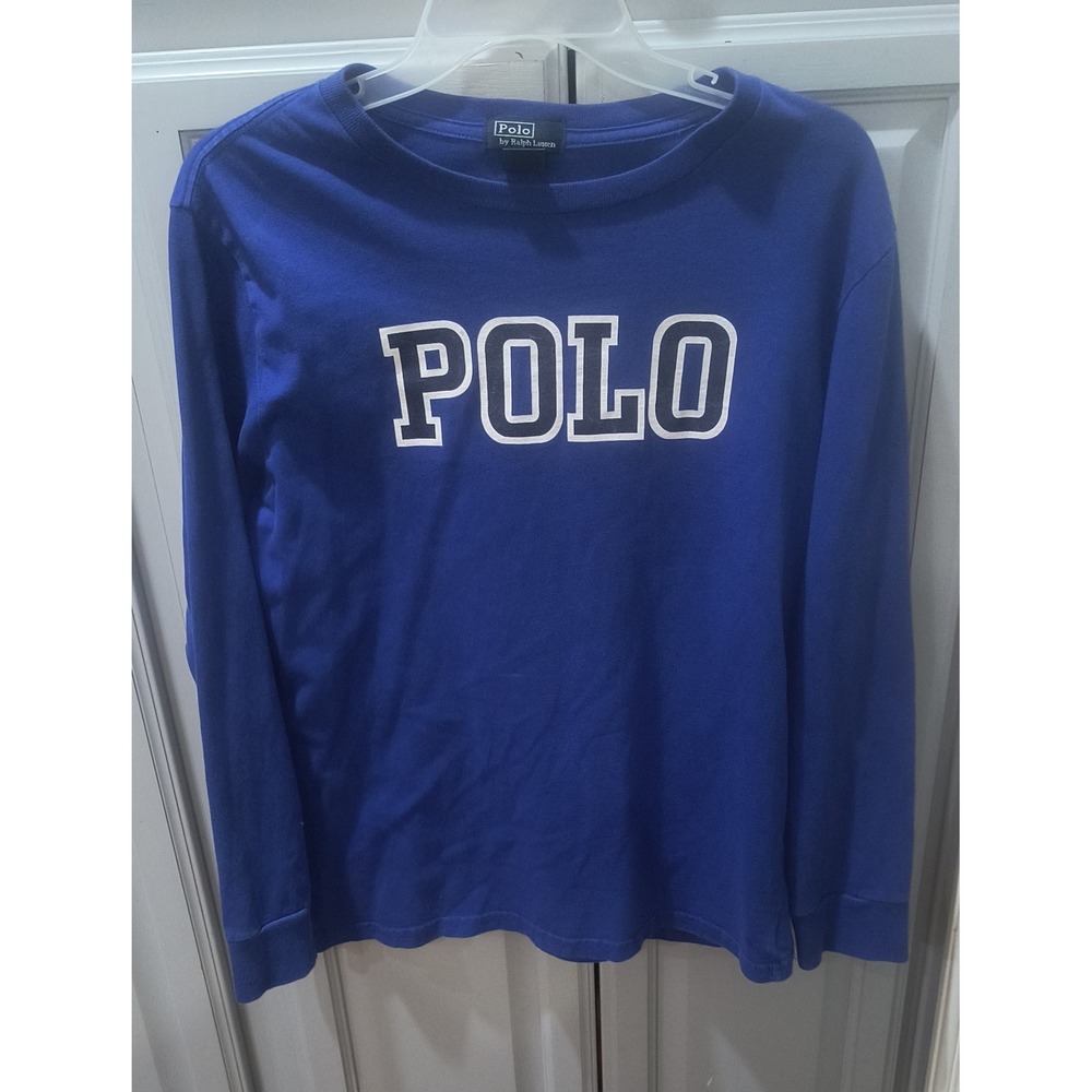 Polo Ralph Lauren Kids Blue Long Sleeve Logo T-Shirt Size L 14-16 Crewneck Tee
